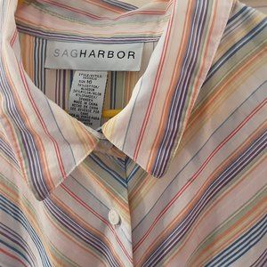 Sag Harbor blouse, strpes form a `V' long sleeved size 16